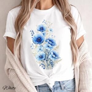 Floral Bouquet Shirt, Blue Poppy Flower Shirt, Wildflowers Shirt